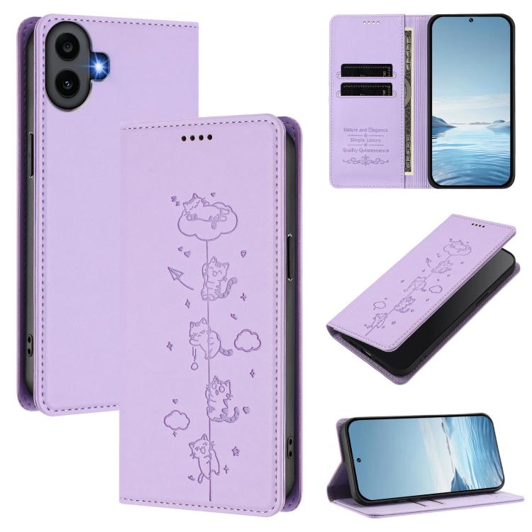 Cute Cats Embossed Magnetic RFID Vegan Leather Phone Case, For Nothing Phone 4a Pro, For Nothing Phone 4a, For Nothing Phone 3a Lite, For Nothing Phone 3, For Nothing CMF Phone 2 Pro, For Nothing Phone 3a, For Nothing Phone 3a Pro, For Nothing CMF Phon...