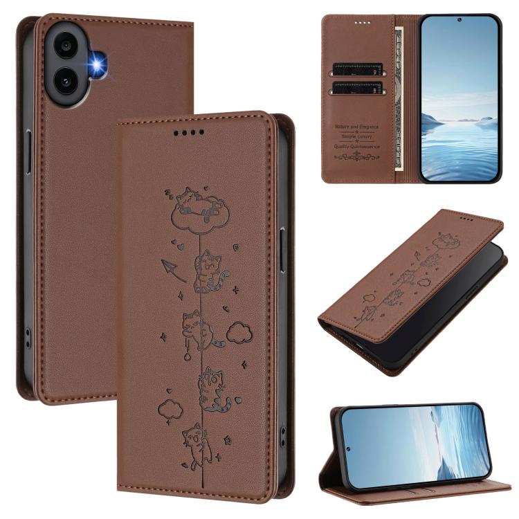 Cute Cats Embossed Magnetic RFID Vegan Leather Phone Case, For Nothing Phone 4a Pro, For Nothing Phone 4a, For Nothing Phone 3a Lite, For Nothing Phone 3, For Nothing CMF Phone 2 Pro, For Nothing Phone 3a, For Nothing Phone 3a Pro, For Nothing CMF Phon...
