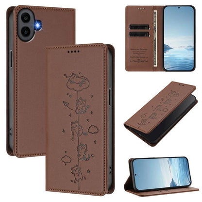 Cute Cats Embossed Magnetic RFID Vegan Leather Phone Case, For Nothing Phone 4a Pro, For Nothing Phone 4a, For Nothing Phone 3a Lite, For Nothing Phone 3, For Nothing CMF Phone 2 Pro, For Nothing Phone 3a, For Nothing Phone 3a Pro, For Nothing CMF Phon...