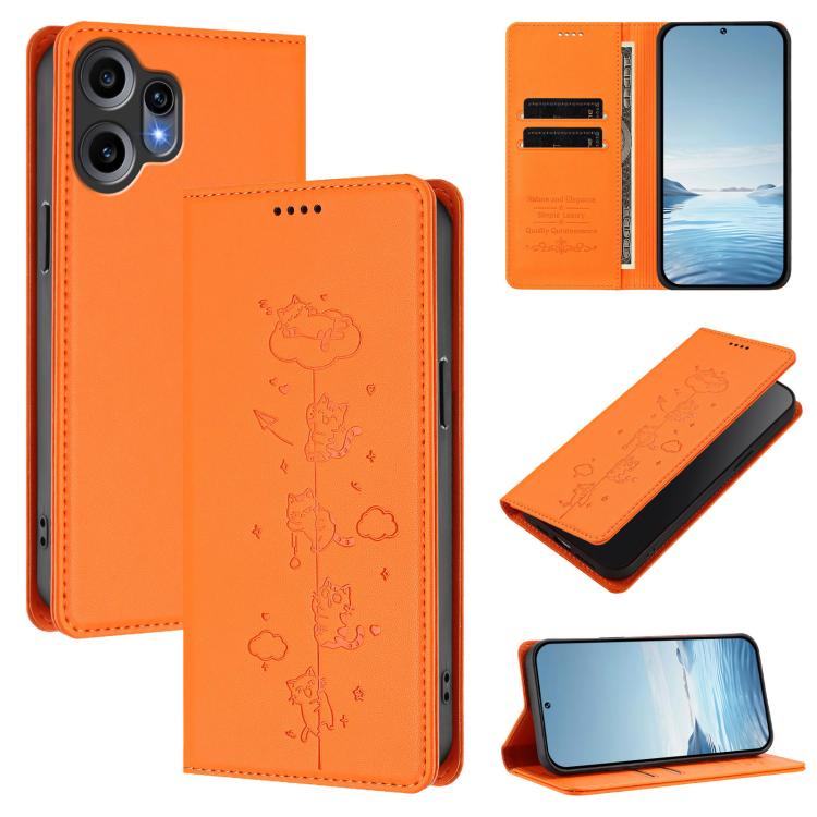 Cute Cats Embossed Magnetic RFID Vegan Leather Phone Case, For Nothing Phone 4a Pro, For Nothing Phone 4a, For Nothing Phone 3a Lite, For Nothing Phone 3, For Nothing CMF Phone 2 Pro, For Nothing Phone 3a, For Nothing Phone 3a Pro, For Nothing CMF Phon...
