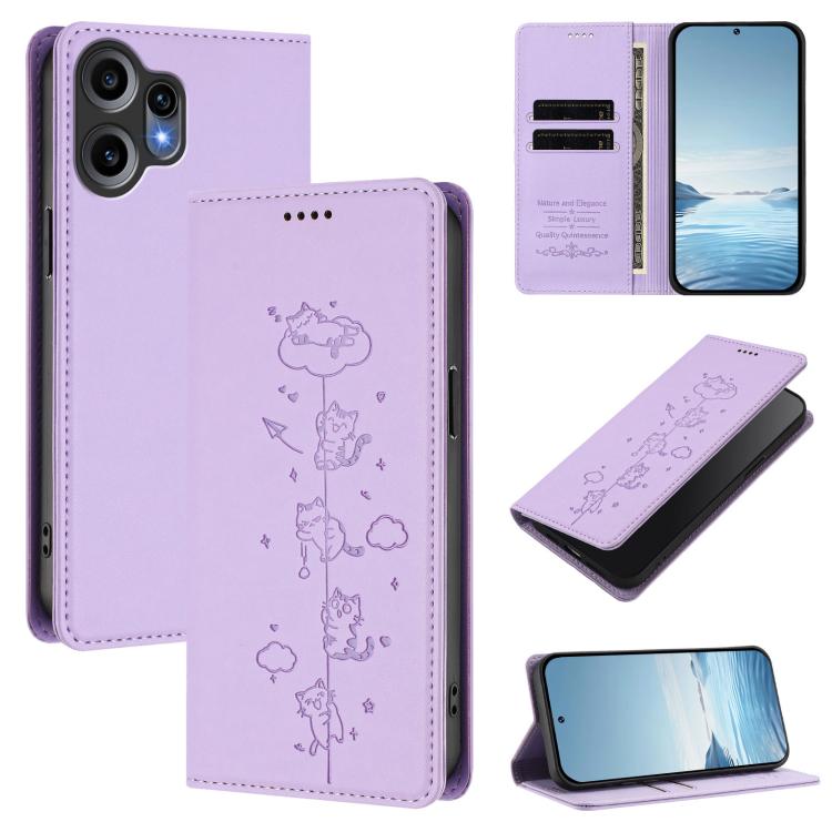Cute Cats Embossed Magnetic RFID Vegan Leather Phone Case, For Nothing Phone 4a Pro, For Nothing Phone 4a, For Nothing Phone 3a Lite, For Nothing Phone 3, For Nothing CMF Phone 2 Pro, For Nothing Phone 3a, For Nothing Phone 3a Pro, For Nothing CMF Phon...