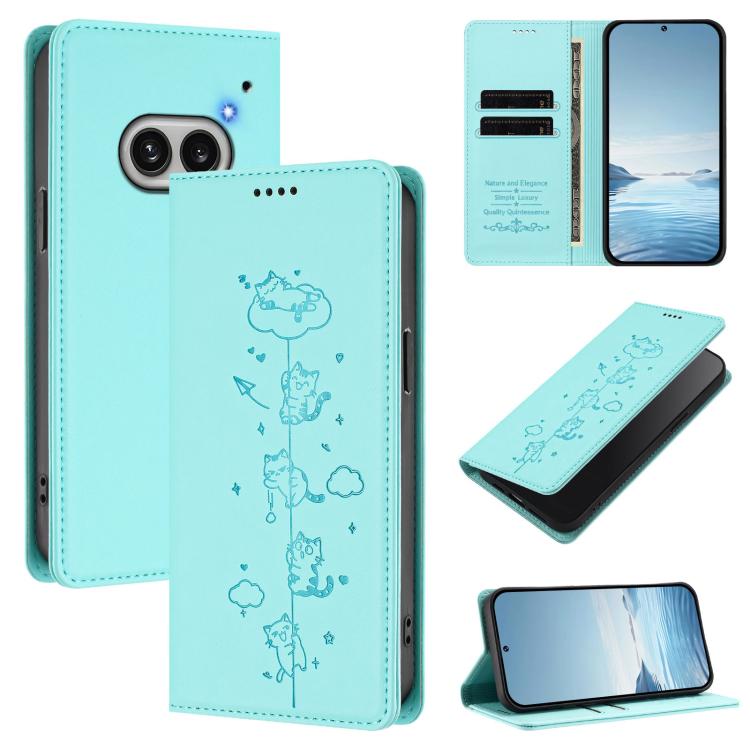 Cute Cats Embossed Magnetic RFID Vegan Leather Phone Case, For Nothing Phone 4a Pro, For Nothing Phone 4a, For Nothing Phone 3a Lite, For Nothing Phone 3, For Nothing CMF Phone 2 Pro, For Nothing Phone 3a, For Nothing Phone 3a Pro, For Nothing CMF Phon...