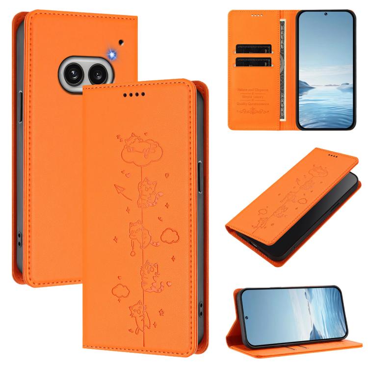 Cute Cats Embossed Magnetic RFID Vegan Leather Phone Case, For Nothing Phone 4a Pro, For Nothing Phone 4a, For Nothing Phone 3a Lite, For Nothing Phone 3, For Nothing CMF Phone 2 Pro, For Nothing Phone 3a, For Nothing Phone 3a Pro, For Nothing CMF Phon...