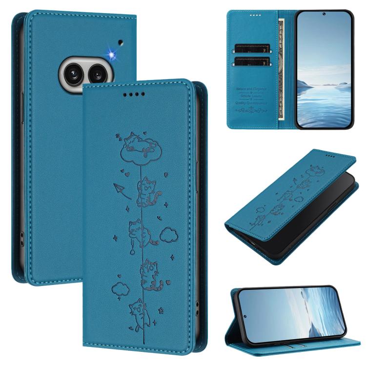 Cute Cats Embossed Magnetic RFID Vegan Leather Phone Case, For Nothing Phone 4a Pro, For Nothing Phone 4a, For Nothing Phone 3a Lite, For Nothing Phone 3, For Nothing CMF Phone 2 Pro, For Nothing Phone 3a, For Nothing Phone 3a Pro, For Nothing CMF Phon...