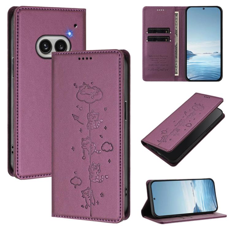 Cute Cats Embossed Magnetic RFID Vegan Leather Phone Case, For Nothing Phone 4a Pro, For Nothing Phone 4a, For Nothing Phone 3a Lite, For Nothing Phone 3, For Nothing CMF Phone 2 Pro, For Nothing Phone 3a, For Nothing Phone 3a Pro, For Nothing CMF Phon...