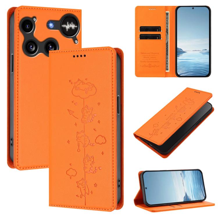 Cute Cats Embossed Magnetic RFID Vegan Leather Phone Case, For Nothing Phone 4a Pro, For Nothing Phone 4a, For Nothing Phone 3a Lite, For Nothing Phone 3, For Nothing CMF Phone 2 Pro, For Nothing Phone 3a, For Nothing Phone 3a Pro, For Nothing CMF Phon...