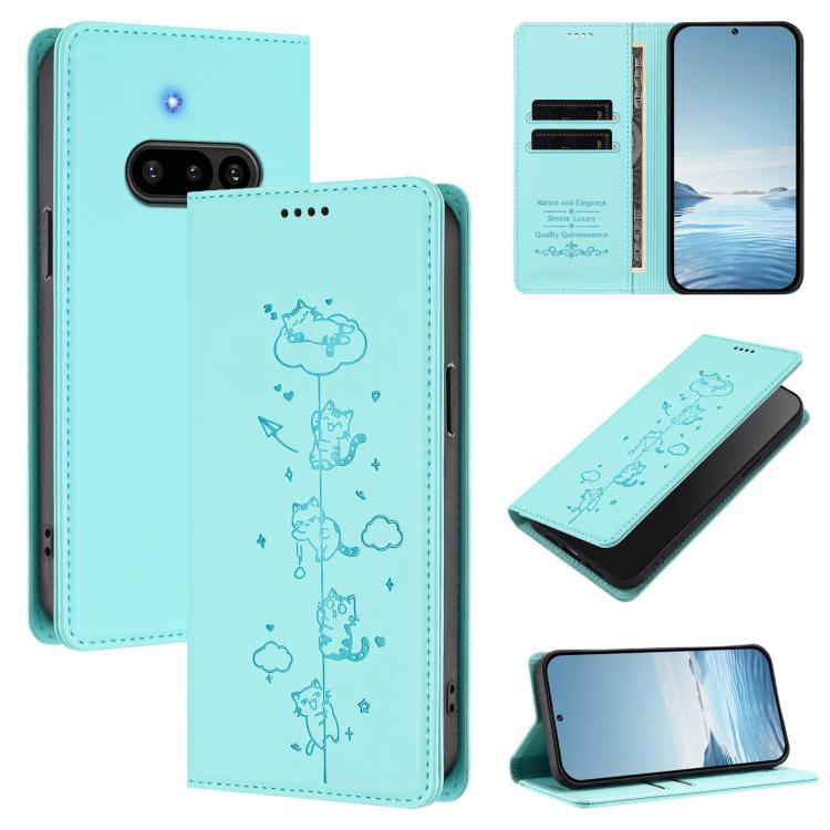 Cute Cats Embossed Magnetic RFID Vegan Leather Phone Case, For Nothing Phone 4a Pro, For Nothing Phone 4a, For Nothing Phone 3a Lite, For Nothing Phone 3, For Nothing CMF Phone 2 Pro, For Nothing Phone 3a, For Nothing Phone 3a Pro, For Nothing CMF Phon...