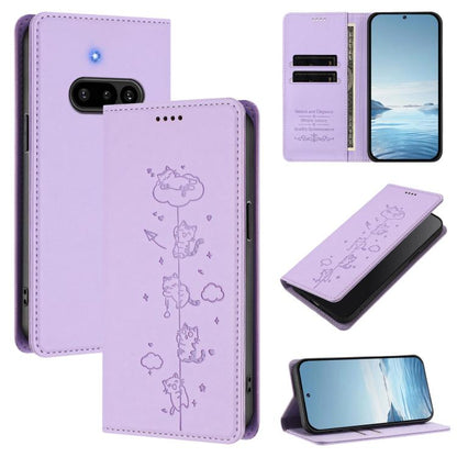 Cute Cats Embossed Magnetic RFID Vegan Leather Phone Case, For Nothing Phone 4a Pro, For Nothing Phone 4a, For Nothing Phone 3a Lite, For Nothing Phone 3, For Nothing CMF Phone 2 Pro, For Nothing Phone 3a, For Nothing Phone 3a Pro, For Nothing CMF Phon...