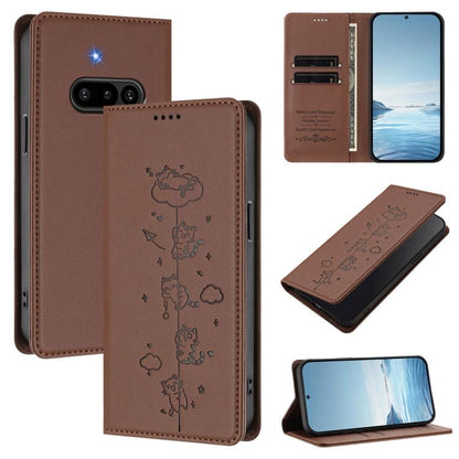 Cute Cats Embossed Magnetic RFID Vegan Leather Phone Case, For Nothing Phone 4a Pro, For Nothing Phone 4a, For Nothing Phone 3a Lite, For Nothing Phone 3, For Nothing CMF Phone 2 Pro, For Nothing Phone 3a, For Nothing Phone 3a Pro, For Nothing CMF Phon...