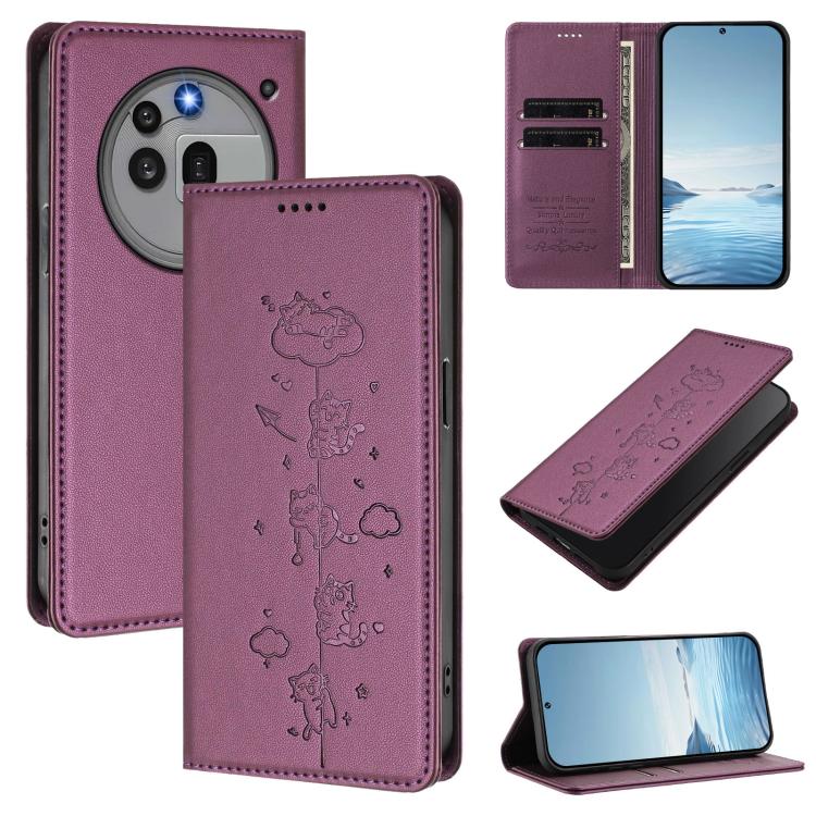 Cute Cats Embossed Magnetic RFID Vegan Leather Phone Case, For Nothing Phone 4a Pro, For Nothing Phone 4a, For Nothing Phone 3a Lite, For Nothing Phone 3, For Nothing CMF Phone 2 Pro, For Nothing Phone 3a, For Nothing Phone 3a Pro, For Nothing CMF Phon...