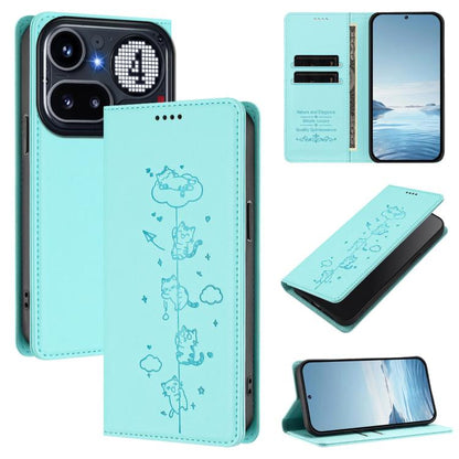 Cute Cats Embossed Magnetic RFID Vegan Leather Phone Case, For Nothing Phone 4a Pro, For Nothing Phone 4a, For Nothing Phone 3a Lite, For Nothing Phone 3, For Nothing CMF Phone 2 Pro, For Nothing Phone 3a, For Nothing Phone 3a Pro, For Nothing CMF Phon...