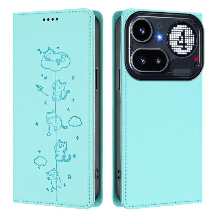 Cute Cats Embossed Magnetic RFID Vegan Leather Phone Case, For Nothing Phone 4a Pro, For Nothing Phone 4a, For Nothing Phone 3a Lite, For Nothing Phone 3, For Nothing CMF Phone 2 Pro, For Nothing Phone 3a, For Nothing Phone 3a Pro, For Nothing CMF Phon...