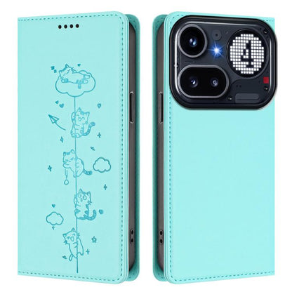 Cute Cats Embossed Magnetic RFID Vegan Leather Phone Case, For Nothing Phone 4a Pro, For Nothing Phone 4a, For Nothing Phone 3a Lite, For Nothing Phone 3, For Nothing CMF Phone 2 Pro, For Nothing Phone 3a, For Nothing Phone 3a Pro, For Nothing CMF Phon...