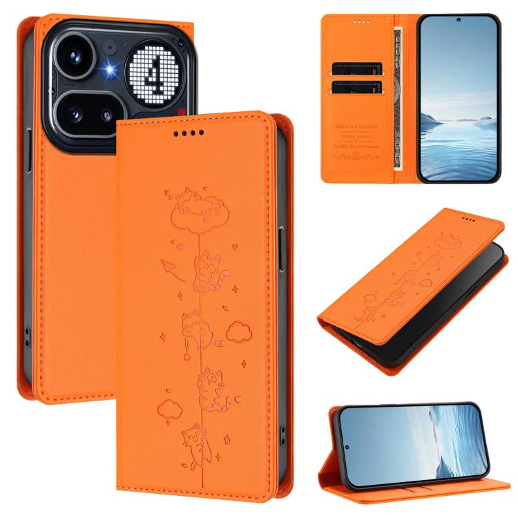Cute Cats Embossed Magnetic RFID Vegan Leather Phone Case, For Nothing Phone 4a Pro, For Nothing Phone 4a, For Nothing Phone 3a Lite, For Nothing Phone 3, For Nothing CMF Phone 2 Pro, For Nothing Phone 3a, For Nothing Phone 3a Pro, For Nothing CMF Phon...