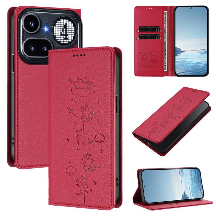 Cute Cats Embossed Magnetic RFID Vegan Leather Phone Case, For Nothing Phone 4a Pro, For Nothing Phone 4a, For Nothing Phone 3a Lite, For Nothing Phone 3, For Nothing CMF Phone 2 Pro, For Nothing Phone 3a, For Nothing Phone 3a Pro, For Nothing CMF Phon...