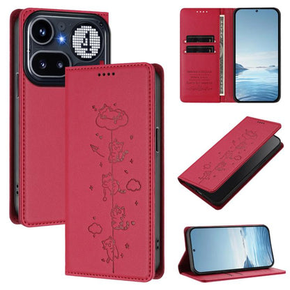 Cute Cats Embossed Magnetic RFID Vegan Leather Phone Case, For Nothing Phone 4a Pro, For Nothing Phone 4a, For Nothing Phone 3a Lite, For Nothing Phone 3, For Nothing CMF Phone 2 Pro, For Nothing Phone 3a, For Nothing Phone 3a Pro, For Nothing CMF Phon...