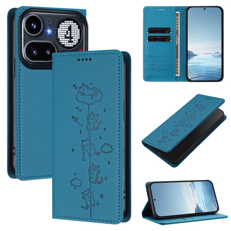 Cute Cats Embossed Magnetic RFID Vegan Leather Phone Case, For Nothing Phone 4a Pro, For Nothing Phone 4a, For Nothing Phone 3a Lite, For Nothing Phone 3, For Nothing CMF Phone 2 Pro, For Nothing Phone 3a, For Nothing Phone 3a Pro, For Nothing CMF Phon...
