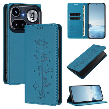 Cute Cats Embossed Magnetic RFID Vegan Leather Phone Case, For Nothing Phone 4a Pro, For Nothing Phone 4a, For Nothing Phone 3a Lite, For Nothing Phone 3, For Nothing CMF Phone 2 Pro, For Nothing Phone 3a, For Nothing Phone 3a Pro, For Nothing CMF Phon...