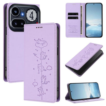 Cute Cats Embossed Magnetic RFID Vegan Leather Phone Case, For Nothing Phone 4a Pro, For Nothing Phone 4a, For Nothing Phone 3a Lite, For Nothing Phone 3, For Nothing CMF Phone 2 Pro, For Nothing Phone 3a, For Nothing Phone 3a Pro, For Nothing CMF Phon...