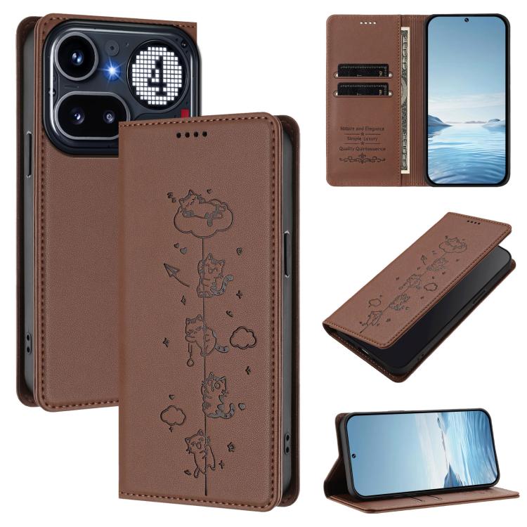 Cute Cats Embossed Magnetic RFID Vegan Leather Phone Case, For Nothing Phone 4a Pro, For Nothing Phone 4a, For Nothing Phone 3a Lite, For Nothing Phone 3, For Nothing CMF Phone 2 Pro, For Nothing Phone 3a, For Nothing Phone 3a Pro, For Nothing CMF Phon...