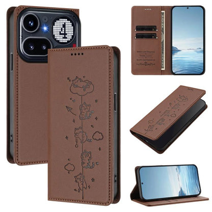 Cute Cats Embossed Magnetic RFID Vegan Leather Phone Case, For Nothing Phone 4a Pro, For Nothing Phone 4a, For Nothing Phone 3a Lite, For Nothing Phone 3, For Nothing CMF Phone 2 Pro, For Nothing Phone 3a, For Nothing Phone 3a Pro, For Nothing CMF Phon...