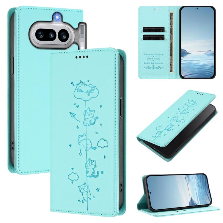 Cute Cats Embossed Magnetic RFID Vegan Leather Phone Case, For Nothing Phone 4a Pro, For Nothing Phone 4a, For Nothing Phone 3a Lite, For Nothing Phone 3, For Nothing CMF Phone 2 Pro, For Nothing Phone 3a, For Nothing Phone 3a Pro, For Nothing CMF Phon...
