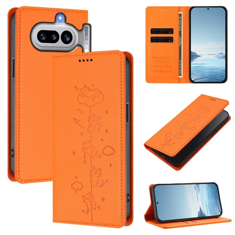 Cute Cats Embossed Magnetic RFID Vegan Leather Phone Case, For Nothing Phone 4a Pro, For Nothing Phone 4a, For Nothing Phone 3a Lite, For Nothing Phone 3, For Nothing CMF Phone 2 Pro, For Nothing Phone 3a, For Nothing Phone 3a Pro, For Nothing CMF Phon...