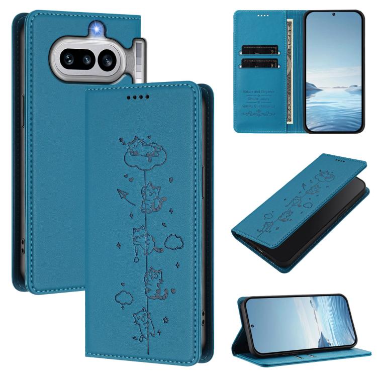 Cute Cats Embossed Magnetic RFID Vegan Leather Phone Case, For Nothing Phone 4a Pro, For Nothing Phone 4a, For Nothing Phone 3a Lite, For Nothing Phone 3, For Nothing CMF Phone 2 Pro, For Nothing Phone 3a, For Nothing Phone 3a Pro, For Nothing CMF Phon...