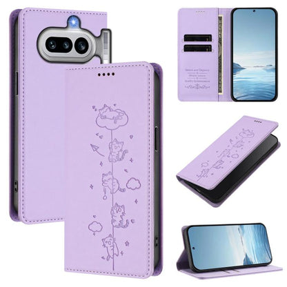 Cute Cats Embossed Magnetic RFID Vegan Leather Phone Case, For Nothing Phone 4a Pro, For Nothing Phone 4a, For Nothing Phone 3a Lite, For Nothing Phone 3, For Nothing CMF Phone 2 Pro, For Nothing Phone 3a, For Nothing Phone 3a Pro, For Nothing CMF Phon...