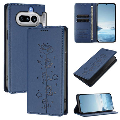 Cute Cats Embossed Magnetic RFID Vegan Leather Phone Case, For Nothing Phone 4a Pro, For Nothing Phone 4a, For Nothing Phone 3a Lite, For Nothing Phone 3, For Nothing CMF Phone 2 Pro, For Nothing Phone 3a, For Nothing Phone 3a Pro, For Nothing CMF Phon...