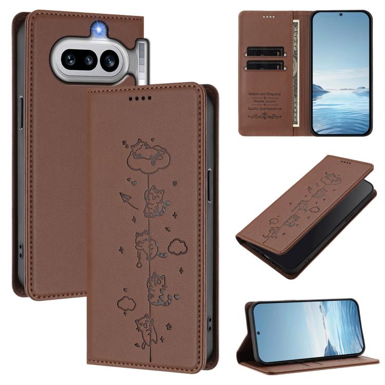 Cute Cats Embossed Magnetic RFID Vegan Leather Phone Case, For Nothing Phone 4a Pro, For Nothing Phone 4a, For Nothing Phone 3a Lite, For Nothing Phone 3, For Nothing CMF Phone 2 Pro, For Nothing Phone 3a, For Nothing Phone 3a Pro, For Nothing CMF Phon...