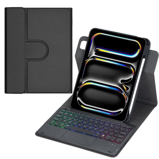 Etui na tablet z podświetlaną klawiaturą Bluetooth i obrotem o 360 stopni, skórzane, z touchpadem, do iPada Pro 11 2025/2024, iPada 2025/2022, iPada Air 11 2025/iPad Pro 11 2022, iPada 10.2 2021/2019/iPad Air 3