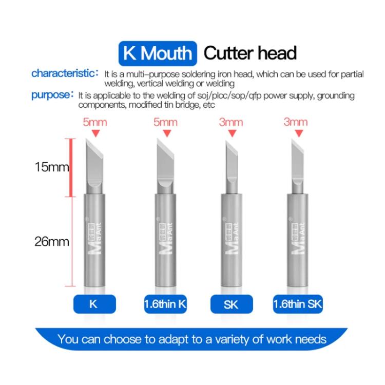 MaAnt ANT936 Series Lead-free Environmental Protection Universal Soldering Iron Tips, 1.6K, K, SK, 1.6SK, I, B, 1C, 2C, 3C, 4C, 5C, J, 0.8D, 1.2D, 1.6D, 2.4D, 3.2D