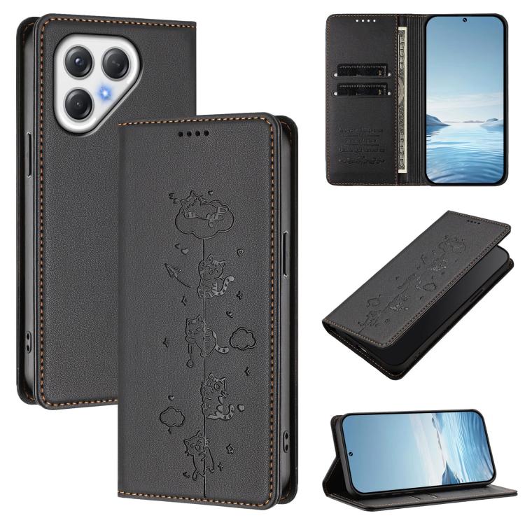 Cute Cats Embossed Magnetic RFID Vegan Leather Phone Case, For Tecno Camon 50 Pro 4G, For Tecno Camon 50 4G, For Tecno Pova Slim 5G / Spark Slim 4G, For Tecno Spark 40C, For Tecno Pova 7 Pro 5G, For Tecno Pova 7 5G, For Tecno Pop 10 / Infinix Smart 10 ...