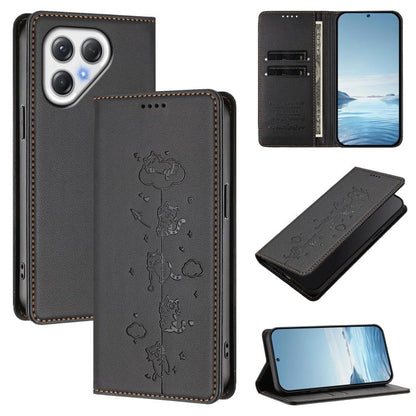Cute Cats Embossed Magnetic RFID Vegan Leather Phone Case, For Tecno Camon 50 Pro 4G, For Tecno Camon 50 4G, For Tecno Pova Slim 5G / Spark Slim 4G, For Tecno Spark 40C, For Tecno Pova 7 Pro 5G, For Tecno Pova 7 5G, For Tecno Pop 10 / Infinix Smart 10 ...