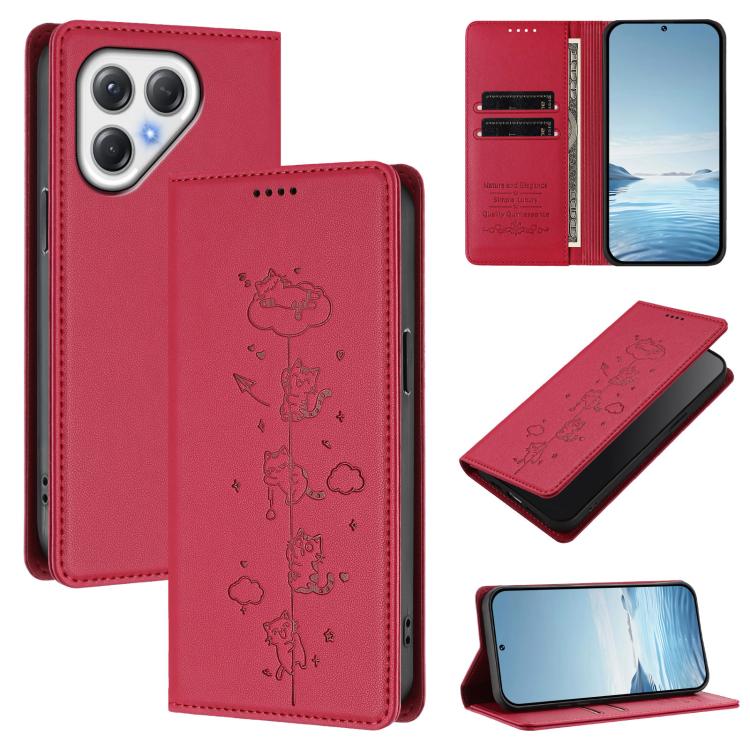 Cute Cats Embossed Magnetic RFID Vegan Leather Phone Case, For Tecno Camon 50 Pro 4G, For Tecno Camon 50 4G, For Tecno Pova Slim 5G / Spark Slim 4G, For Tecno Spark 40C, For Tecno Pova 7 Pro 5G, For Tecno Pova 7 5G, For Tecno Pop 10 / Infinix Smart 10 ...