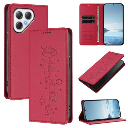 Cute Cats Embossed Magnetic RFID Vegan Leather Phone Case, For Tecno Camon 50 Pro 4G, For Tecno Camon 50 4G, For Tecno Pova Slim 5G / Spark Slim 4G, For Tecno Spark 40C, For Tecno Pova 7 Pro 5G, For Tecno Pova 7 5G, For Tecno Pop 10 / Infinix Smart 10 ...