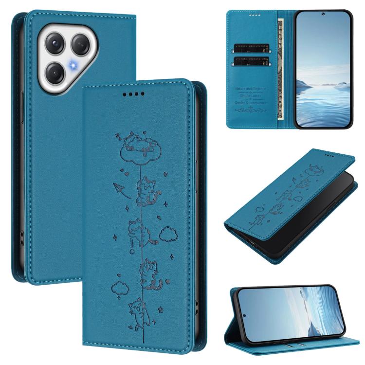 Cute Cats Embossed Magnetic RFID Vegan Leather Phone Case, For Tecno Camon 50 Pro 4G, For Tecno Camon 50 4G, For Tecno Pova Slim 5G / Spark Slim 4G, For Tecno Spark 40C, For Tecno Pova 7 Pro 5G, For Tecno Pova 7 5G, For Tecno Pop 10 / Infinix Smart 10 ...
