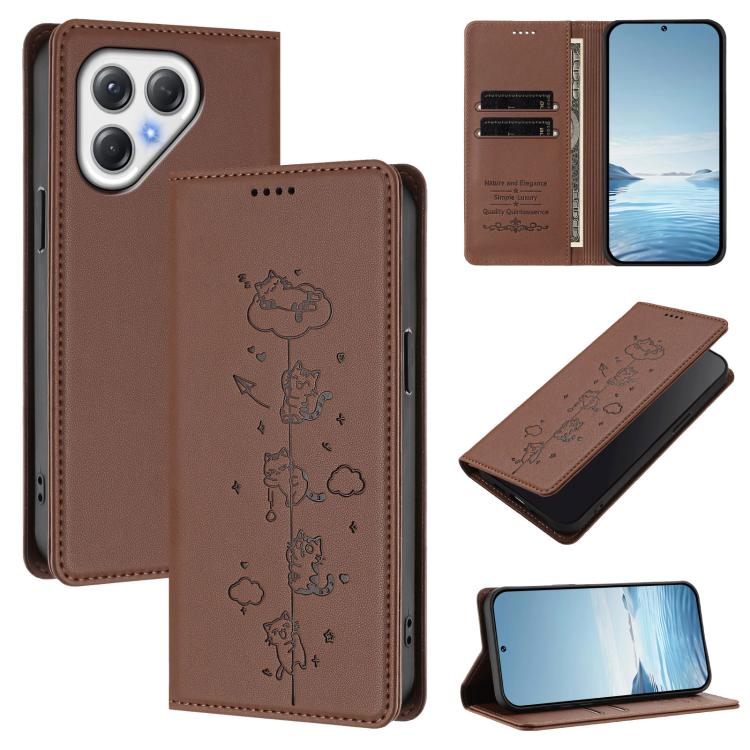 Cute Cats Embossed Magnetic RFID Vegan Leather Phone Case, For Tecno Camon 50 Pro 4G, For Tecno Camon 50 4G, For Tecno Pova Slim 5G / Spark Slim 4G, For Tecno Spark 40C, For Tecno Pova 7 Pro 5G, For Tecno Pova 7 5G, For Tecno Pop 10 / Infinix Smart 10 ...