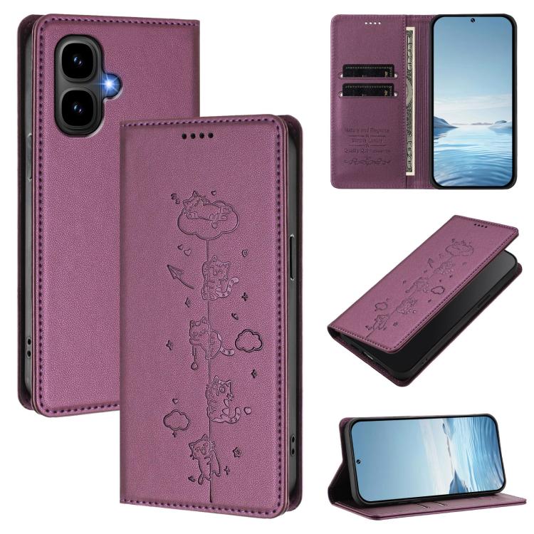 Cute Cats Embossed Magnetic RFID Vegan Leather Phone Case, For Tecno Camon 50 Pro 4G, For Tecno Camon 50 4G, For Tecno Pova Slim 5G / Spark Slim 4G, For Tecno Spark 40C, For Tecno Pova 7 Pro 5G, For Tecno Pova 7 5G, For Tecno Pop 10 / Infinix Smart 10 ...