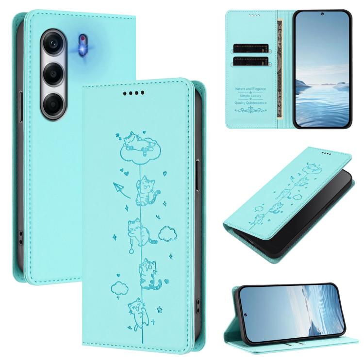 Cute Cats Embossed Magnetic RFID Vegan Leather Phone Case, For Tecno Spark 40 4G, For Tecno Pova 7 Ultra 5G, For Tecno Spark Go 1S / Go 1, For Tecno Camon 40 Pro 4G, For Tecno Camon 40 Premier, For Tecno Camon 40 4G, For Tecno Spark 30C 5G / Pop 9 5G  ...