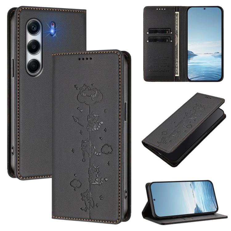 Cute Cats Embossed Magnetic RFID Vegan Leather Phone Case, For Tecno Spark 40 4G, For Tecno Pova 7 Ultra 5G, For Tecno Spark Go 1S / Go 1, For Tecno Camon 40 Pro 4G, For Tecno Camon 40 Premier, For Tecno Camon 40 4G, For Tecno Spark 30C 5G / Pop 9 5G  ...