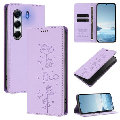 Cute Cats Embossed Magnetic RFID Vegan Leather Phone Case, For Tecno Spark 40 4G, For Tecno Pova 7 Ultra 5G, For Tecno Spark Go 1S / Go 1, For Tecno Camon 40 Pro 4G, For Tecno Camon 40 Premier, For Tecno Camon 40 4G, For Tecno Spark 30C 5G / Pop 9 5G  ...