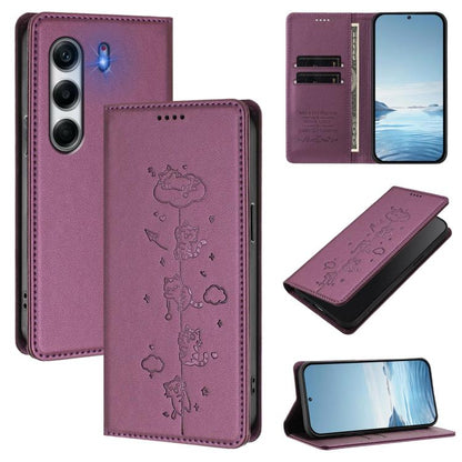 Cute Cats Embossed Magnetic RFID Vegan Leather Phone Case, For Tecno Spark 40 4G, For Tecno Pova 7 Ultra 5G, For Tecno Spark Go 1S / Go 1, For Tecno Camon 40 Pro 4G, For Tecno Camon 40 Premier, For Tecno Camon 40 4G, For Tecno Spark 30C 5G / Pop 9 5G  ...