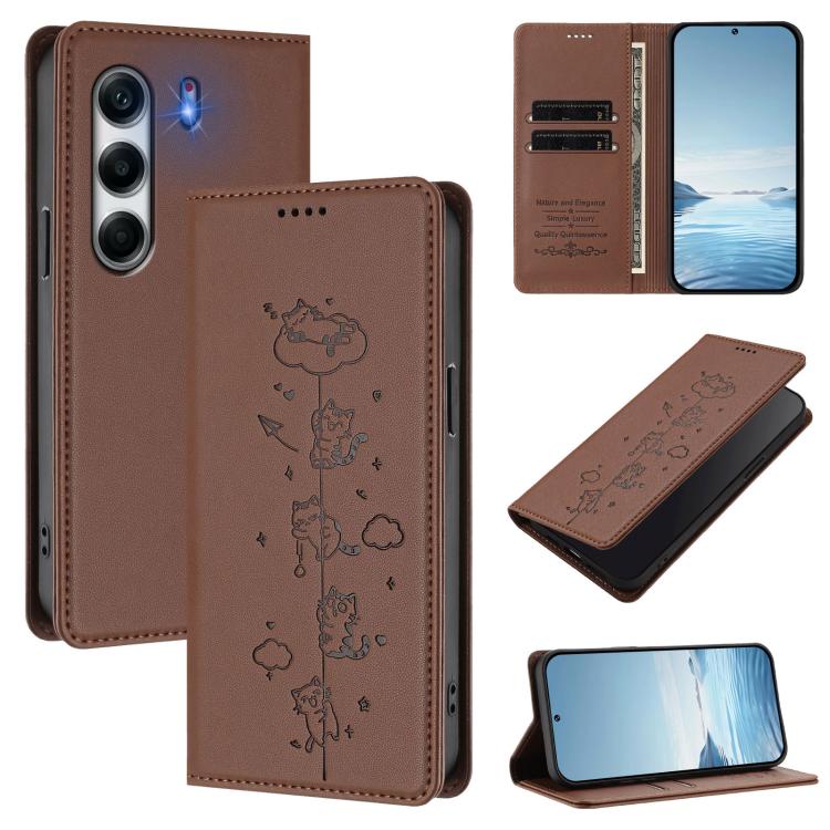 Cute Cats Embossed Magnetic RFID Vegan Leather Phone Case, For Tecno Spark 40 4G, For Tecno Pova 7 Ultra 5G, For Tecno Spark Go 1S / Go 1, For Tecno Camon 40 Pro 4G, For Tecno Camon 40 Premier, For Tecno Camon 40 4G, For Tecno Spark 30C 5G / Pop 9 5G  ...