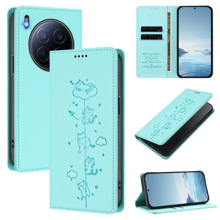 Cute Cats Embossed Magnetic RFID Vegan Leather Phone Case, For Tecno Spark 40 4G, For Tecno Pova 7 Ultra 5G, For Tecno Spark Go 1S / Go 1, For Tecno Camon 40 Pro 4G, For Tecno Camon 40 Premier, For Tecno Camon 40 4G, For Tecno Spark 30C 5G / Pop 9 5G  ...