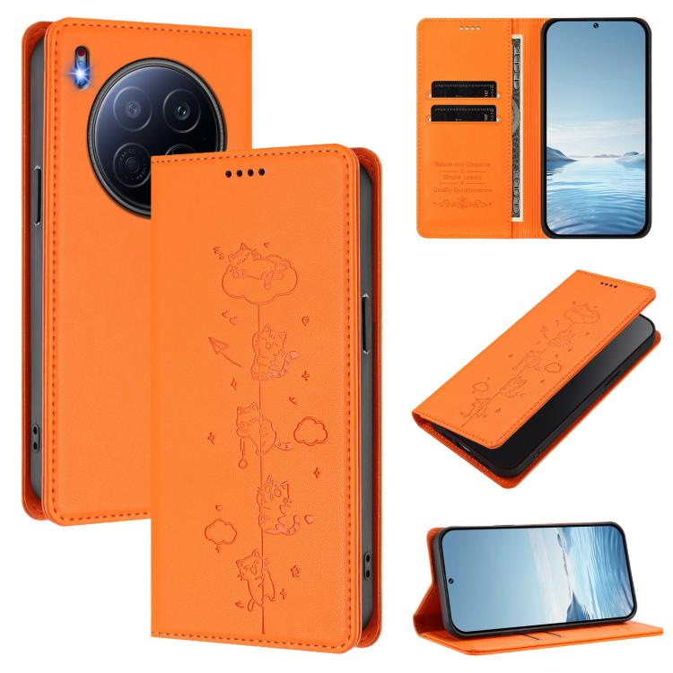 Cute Cats Embossed Magnetic RFID Vegan Leather Phone Case, For Tecno Spark 40 4G, For Tecno Pova 7 Ultra 5G, For Tecno Spark Go 1S / Go 1, For Tecno Camon 40 Pro 4G, For Tecno Camon 40 Premier, For Tecno Camon 40 4G, For Tecno Spark 30C 5G / Pop 9 5G  ...