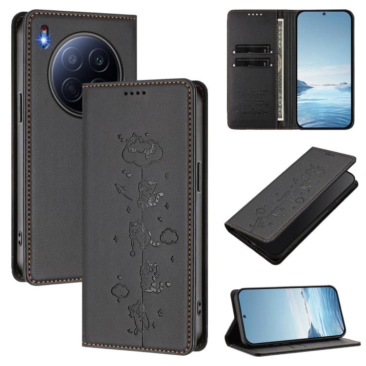 Cute Cats Embossed Magnetic RFID Vegan Leather Phone Case, For Tecno Spark 40 4G, For Tecno Pova 7 Ultra 5G, For Tecno Spark Go 1S / Go 1, For Tecno Camon 40 Pro 4G, For Tecno Camon 40 Premier, For Tecno Camon 40 4G, For Tecno Spark 30C 5G / Pop 9 5G  ...