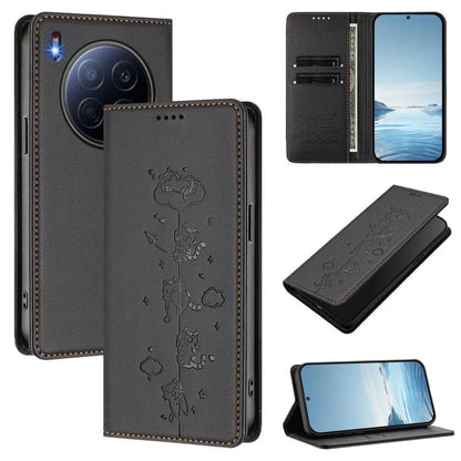 Cute Cats Embossed Magnetic RFID Vegan Leather Phone Case, For Tecno Spark 40 4G, For Tecno Pova 7 Ultra 5G, For Tecno Spark Go 1S / Go 1, For Tecno Camon 40 Pro 4G, For Tecno Camon 40 Premier, For Tecno Camon 40 4G, For Tecno Spark 30C 5G / Pop 9 5G  ...
