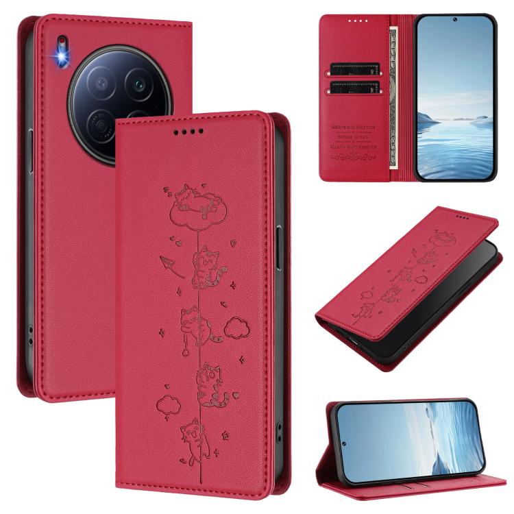 Cute Cats Embossed Magnetic RFID Vegan Leather Phone Case, For Tecno Spark 40 4G, For Tecno Pova 7 Ultra 5G, For Tecno Spark Go 1S / Go 1, For Tecno Camon 40 Pro 4G, For Tecno Camon 40 Premier, For Tecno Camon 40 4G, For Tecno Spark 30C 5G / Pop 9 5G  ...